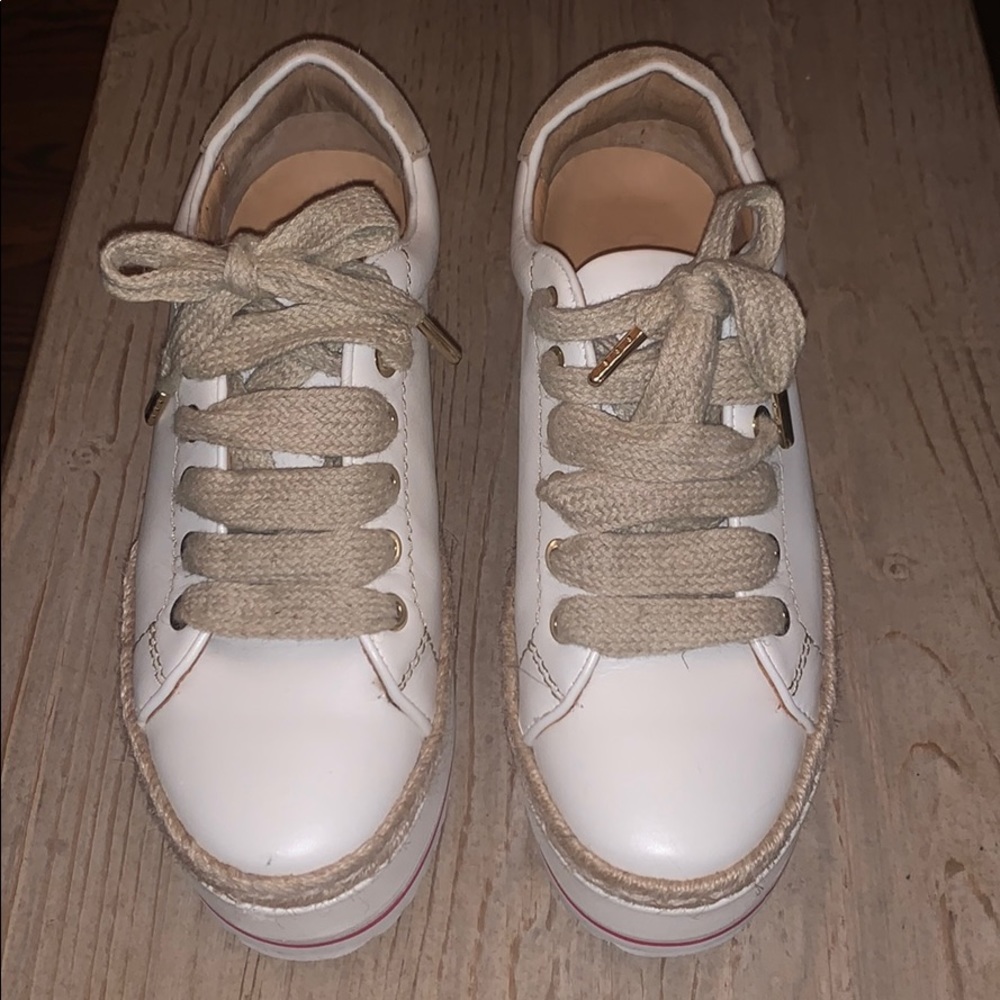 Joie White Leather and Suede Platform Sneakers